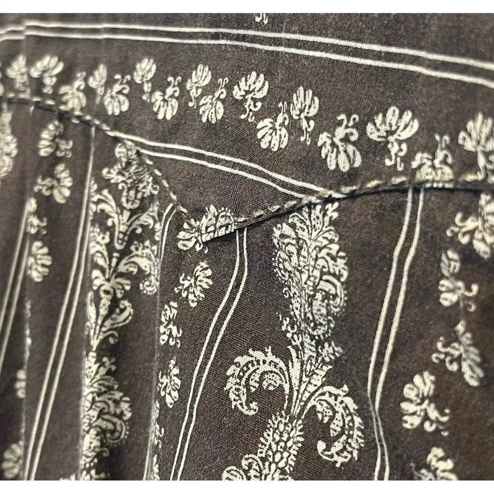 ROPER Western Shirt Men Large Black White Damask Floral Pearl Snap Long Sleeve
